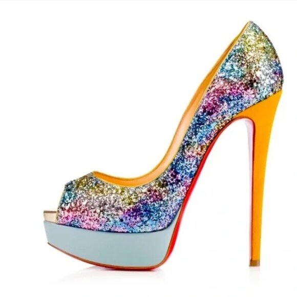 Christian Louboutin Lady Peep 150 Pumps Glitter - Picture 1 of 14